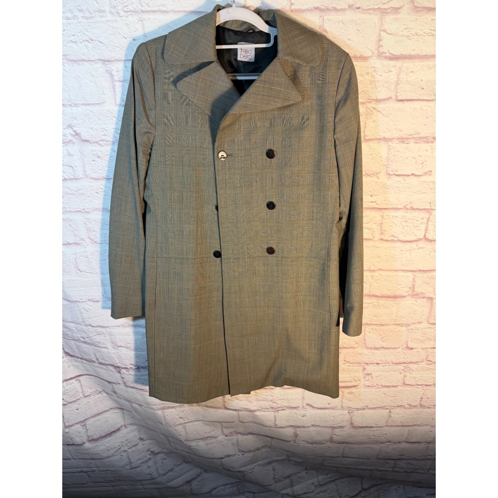 VTG Ann Freedberg 100% Wool Skirt Suit Set Made in USA Longline Plaid Coat M